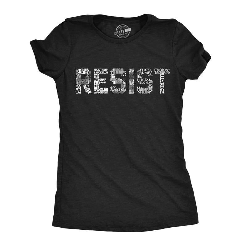 Womens Funny T Shirts Resist F*ck Trump Elon Sarcastic Graphic Novelty Tee for Ladies Funny Womens T Shirts Cute Slimming Top Comfortable Soft Womenswear Funny Political Top Women's Novelty Tees Black -