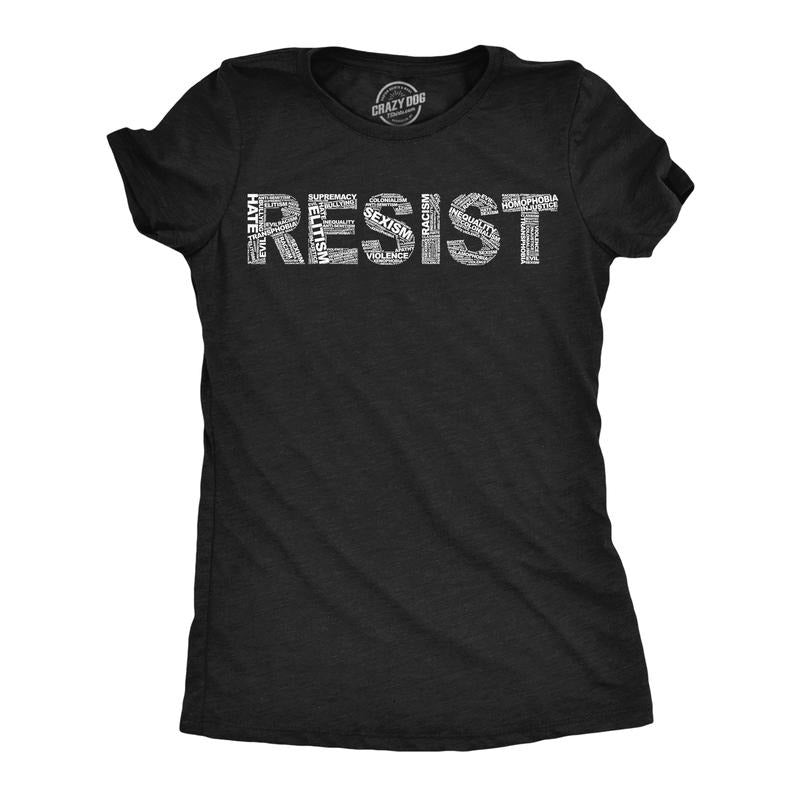 Womens Funny T Shirts Resist Words Awesome Empowering Graphic Political Tee For Ladies Funny Womens T Shirts Cute Slimming Top Comfortable Soft Womenswear Motivational Tops for Women Funny Political Black -