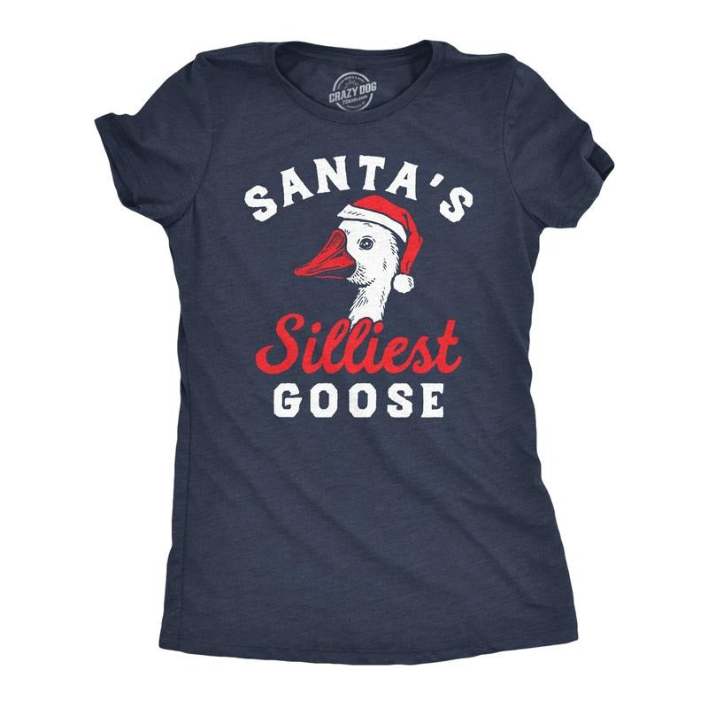Womens Funny T Shirts Santas Silliest Goose Sarcastic Christmas Graphic Novelty Tee For Ladies Funny Womens T Shirts Cute Slimming Top Comfortable Soft Womenswear Christmas Tops for Women Funny Navy -