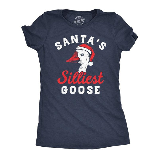 Womens Funny T Shirts Santas Silliest Goose Sarcastic Christmas Graphic Novelty Tee For Ladies Funny Womens T Shirts Cute Slimming Top Comfortable Soft Womenswear Christmas Tops for Women Funny Navy -