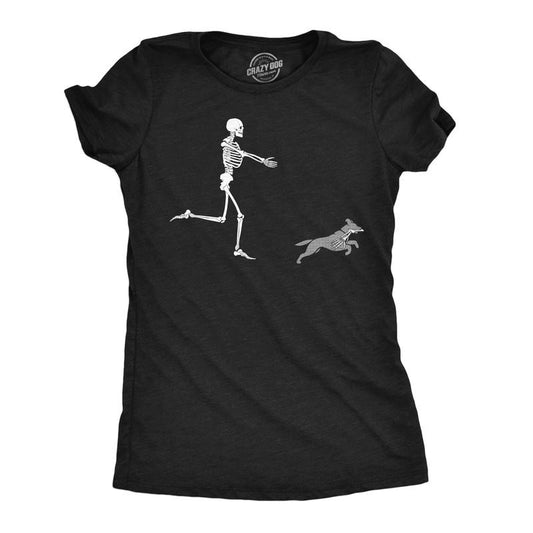 Womens Funny T Shirts Skeleton Chasing Dog Sarcastic Halloween Graphic Novelty Tee For Ladies Funny Womens T Shirts Cute Slimming Top Comfortable Soft Womenswear Halloween Tops for Women Funny Black -