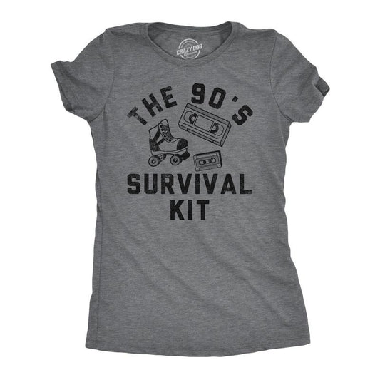 Womens Funny T Shirts The 90s Survival Kit Sarcastic Retro Graphic Tee For Ladies Funny Womens T Shirts Cute Slimming Top Comfortable Soft Womenswear Sarcastic Tops for Women Funny Vintage Top Women's Dark Grey