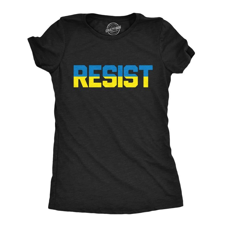 Womens Funny T Shirts Ukraine Resist Awesome Graphic Novelty Tee For  Ladies Funny Womens T Shirts Cute Slimming Top Comfortable Soft Womenswear Motivational Tops for Women Funny Political Top Women's Black -