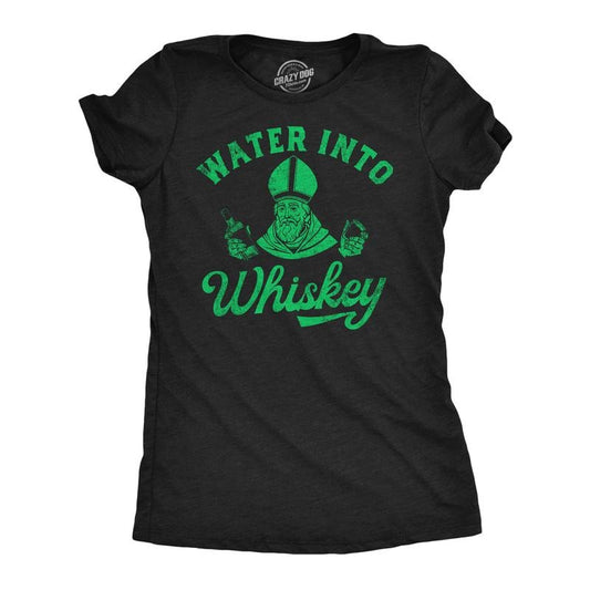 Womens Funny T Shirts Water Into Whiskey St Patricks Day Drinking Tee For Ladies Funny Womens T Shirts Cute Slimming Top Comfortable Soft Womenswear Saint Patrick's Day Tops for Women Funny Liquor T Black -