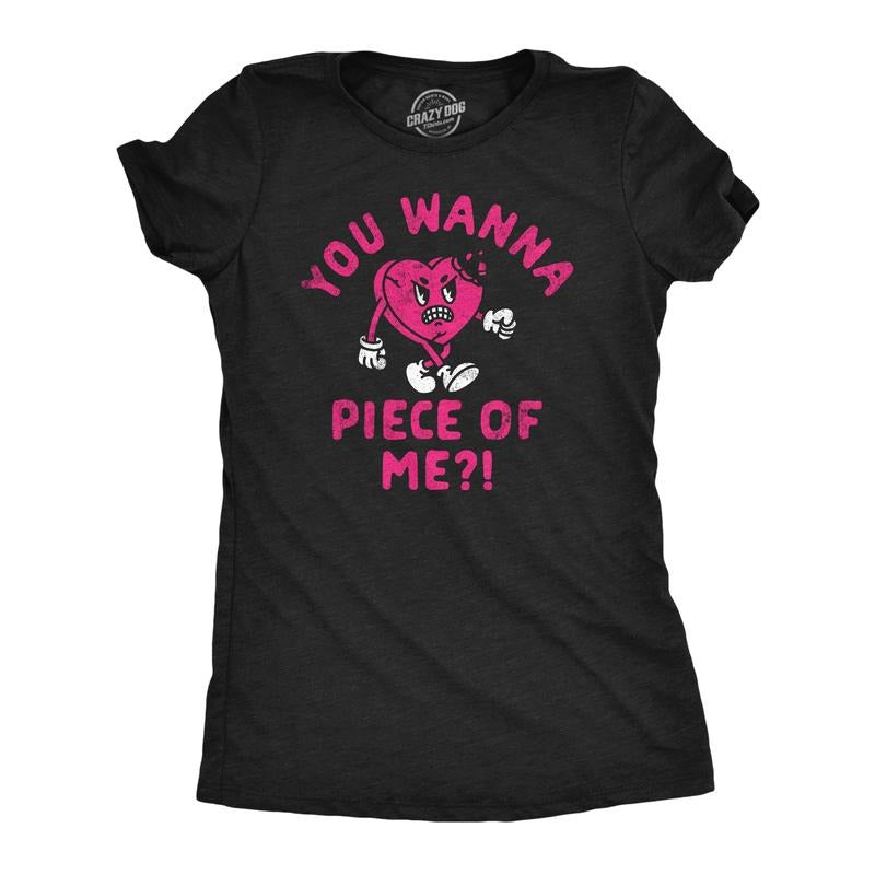 Womens Funny T Shirts You Wanna Piece Of Me Sarcastic Valentines Day Tee Funny Womens T Shirts Cute Slimming Top Comfortable Soft Womenswear Love Tops for Women Funny Sarcastic Top Women's Novelty Black -