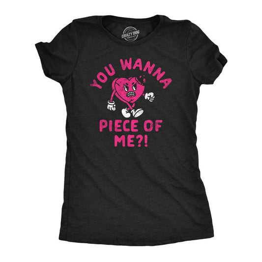 Womens Funny T Shirts You Wanna Piece Of Me Sarcastic Valentines Day Tee Funny Womens T Shirts Cute Slimming Top Comfortable Soft Womenswear Love Tops for Women Funny Sarcastic Top Women's Novelty Black -