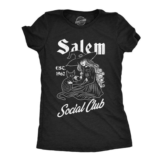Womens Funny T Shrits Salem Social Club Sarcastic Halloween Witch Graphic Novelty Tee For Ladies Funny Womens T Shirts Cute Slimming Top Comfortable Soft Womenswear Halloween Tops for Women Funny Black -