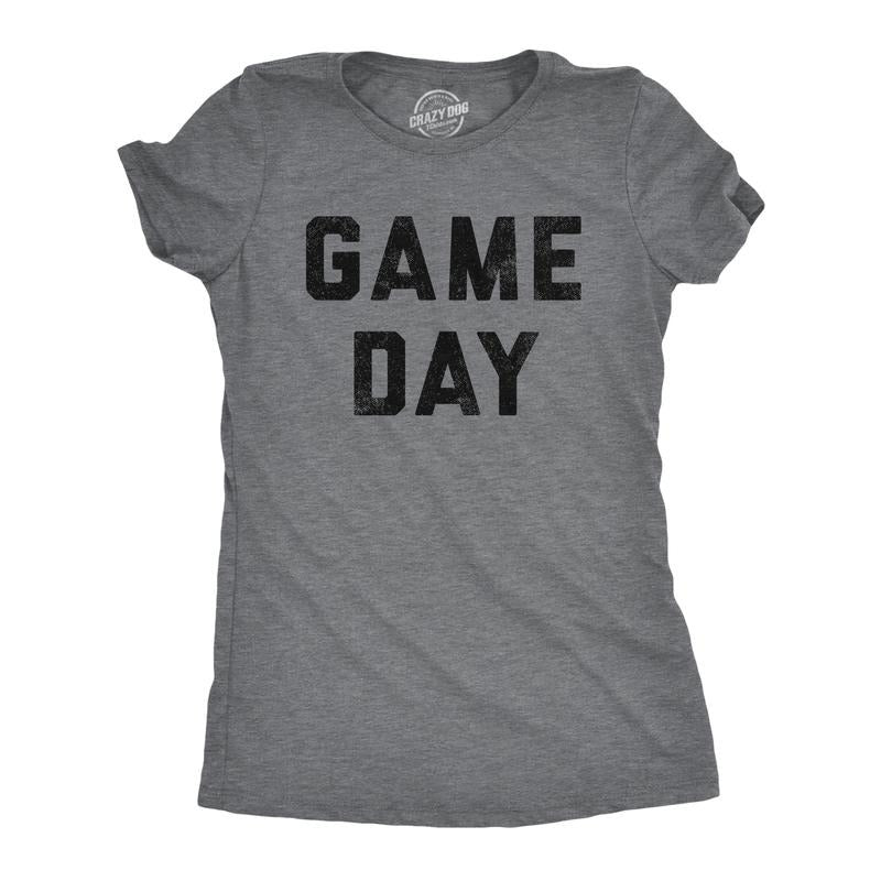 Womens Game Day T Shirt Funny Football Sunday Big Game Sports Graphic Tee Funny Womens T Shirts Cute Slimming Top Comfortable Soft Womenswear Football Tops for Women Women's Novelty Tees Dark Grey