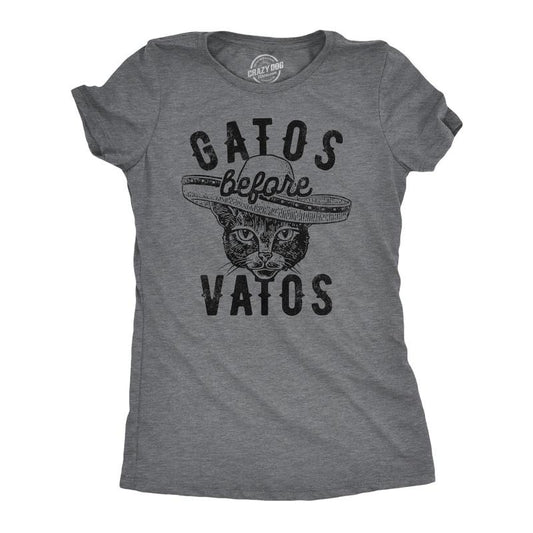 Womens Gatos Before Vatos T Shirt Funny Kitten Lovers Spanish Joke Tee for Ladies Funny Womens T Shirts Cute Slimming Top Comfortable Dark Grey