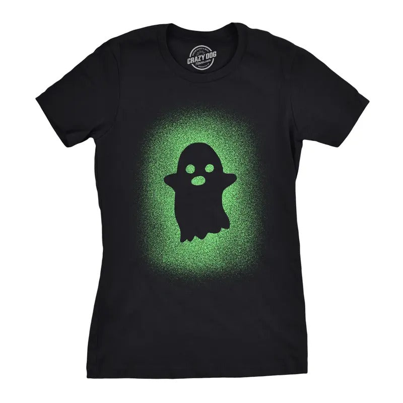 Womens Glowing Ghost T Shirt Glow In The Dark Cool Halloween Party Tee Funny Womens T Shirts Cute Slimming Top Comfortable Soft Black