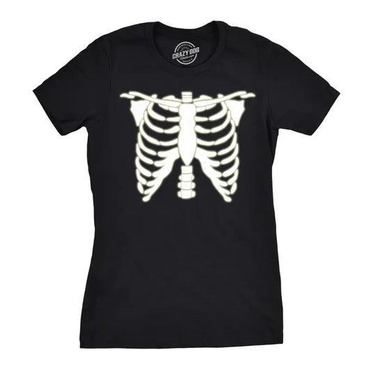 Womens Glowing Skeleton T Shirt Rib Cage Cool Halloween Glow In The Dark Tee Funny Womens T Shirts Cute Slimming Top Comfortable Soft Womenswear Halloween Tops for Women Women's Novelty Tees Black