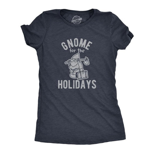 Womens Gnome For The Holidays T Shirt Funny Christmas Party Family Graphic Tee Funny Womens T Shirts Cute Slimming Top Comfortable Soft Womenswear Christmas Tops for Women Women's Novelty Tees Navy