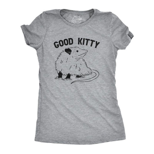 Womens Good Kitty T Shirt Funny Cute Opossum Kitten Joke Tee For Ladies Funny Womens T Shirts Cute Slimming Top Comfortable Soft Womenswear Animal Tops for Women Funny Cat Top Women's Novelty Tees Light Grey