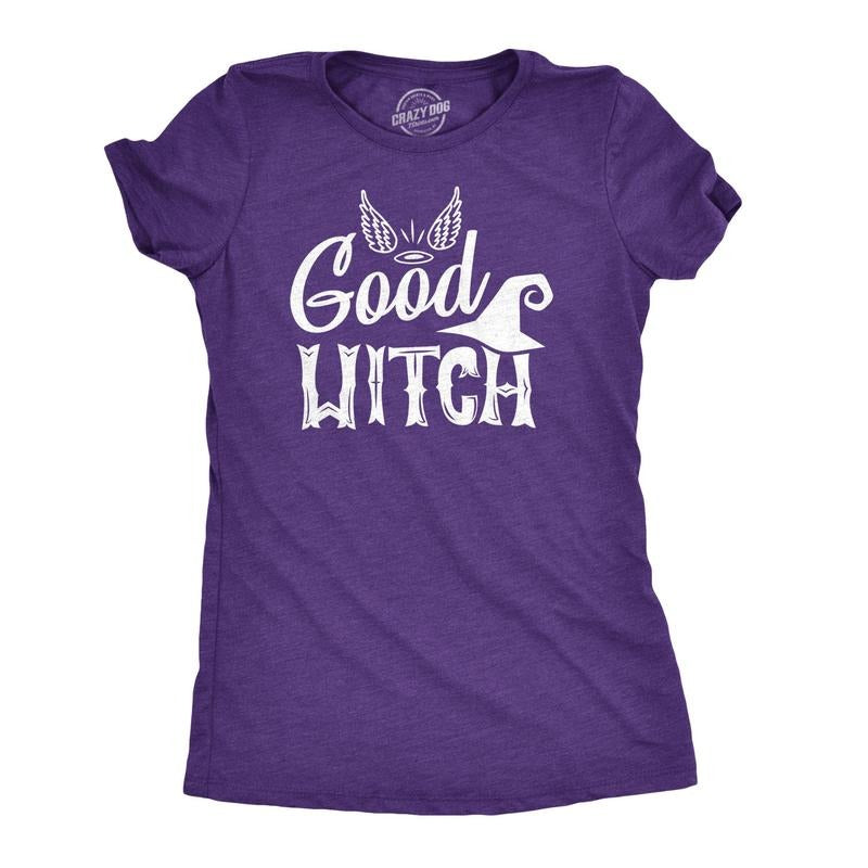Womens Good Witch T Shirt Funny Halloween Movie Tee For Ladies Funny Womens T Shirts Cute Slimming Top Comfortable Soft Womenswear Halloween Tops for Women Funny Movie Top Women's Novelty Tees Purple