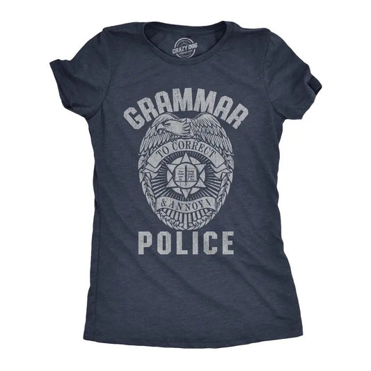 Womens Grammar Police T Shirt Funny Sarcastic English Tee Funny Womens T Shirts Cute Slimming Top Comfortable Soft Womenswear Funny Sarcastic Top Women's Novelty Tees Navy