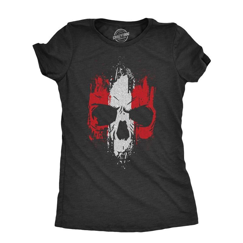 Womens Grunge Striped Skull T Shirt Awesome Cool Tough Skeleton Tee For Ladies Funny Womens T Shirts Cute Slimming Top Comfortable Soft Womenswear Women's Novelty T Shirts Black -