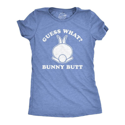 Womens Guess What Bunny Butt T shirt Funny Easter Sunday Gift for Egg Basket Funny Womens T Shirts Cute Slimming Top Comfortable Soft Womenswear Easter Tops for Women Funny Animal Top Women's Novelty Light Blue