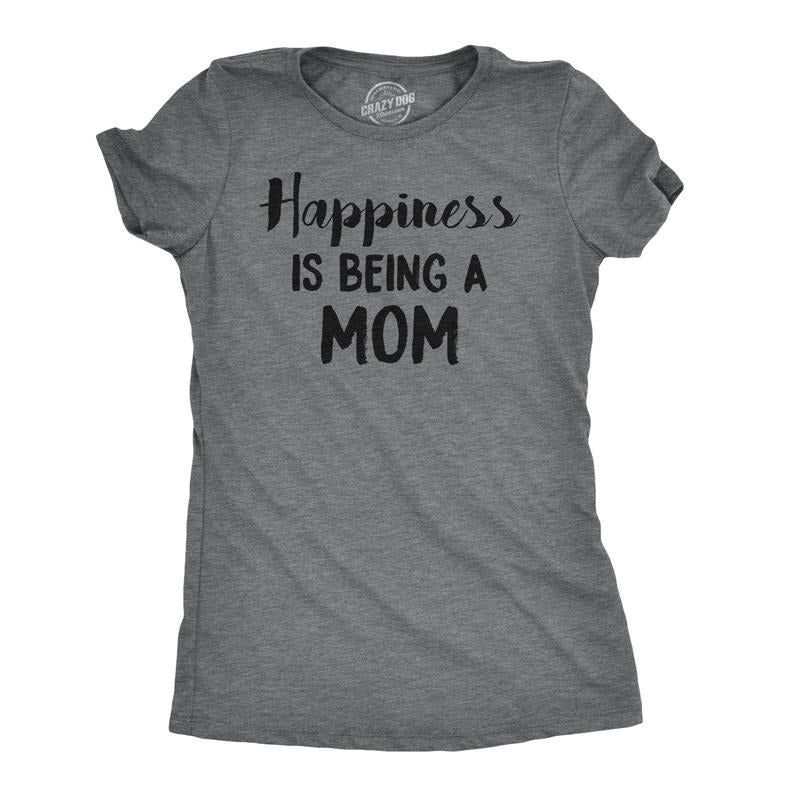 Womens Happiness Is Being a Mom T Shirt Funny Mothers Day Family Tee Funny Womens T Shirts Cute Slimming Top Comfortable Soft Womenswear Mother's Day Tops for Women Women's Novelty Tees