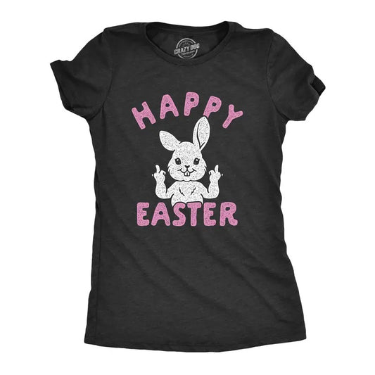 Womens Happy Easter Middle Finger T Shirt Cute Funny Offensive Bunny Hilarious Top Funny Womens T Shirts Cute Slimming Top Comfortable Soft Womenswear Easter Tops for Women Funny Sarcastic Top Women's Black