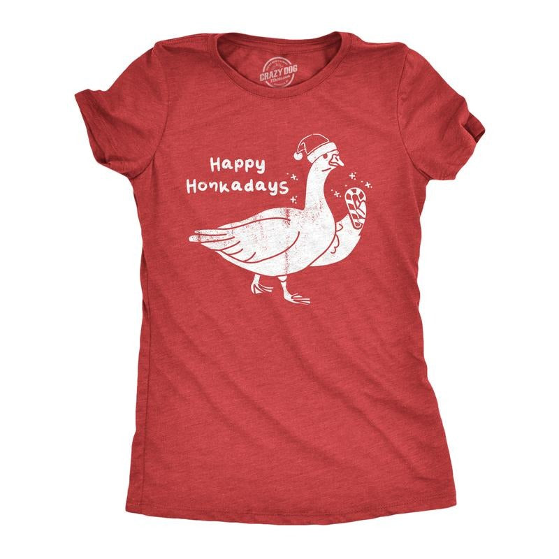 Womens Happy Honkadays T Shirt Funny Xmas Party Goose Joke Tee For Ladies Funny Womens T Shirts Cute Slimming Top Comfortable Soft Womenswear Christmas Tops for Women Funny Animal Top Women's Novelty Red -
