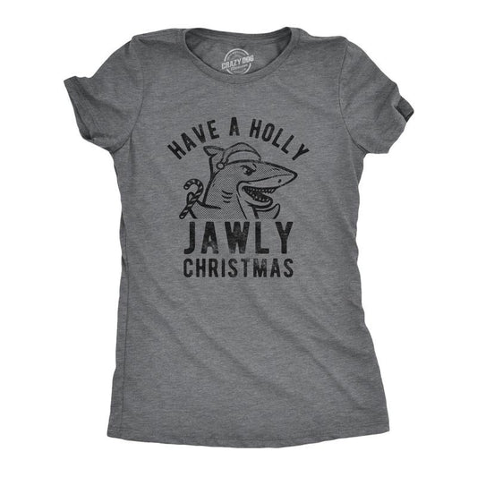 Womens Have A Holly Jawly Christmas T Shirt Funny Holiday Shark Graphic Tee Funny Womens T Shirts Cute Slimming Top Comfortable Soft Womenswear Halloween Tops for Women Funny Shark Top Women's Novelty Dark Grey