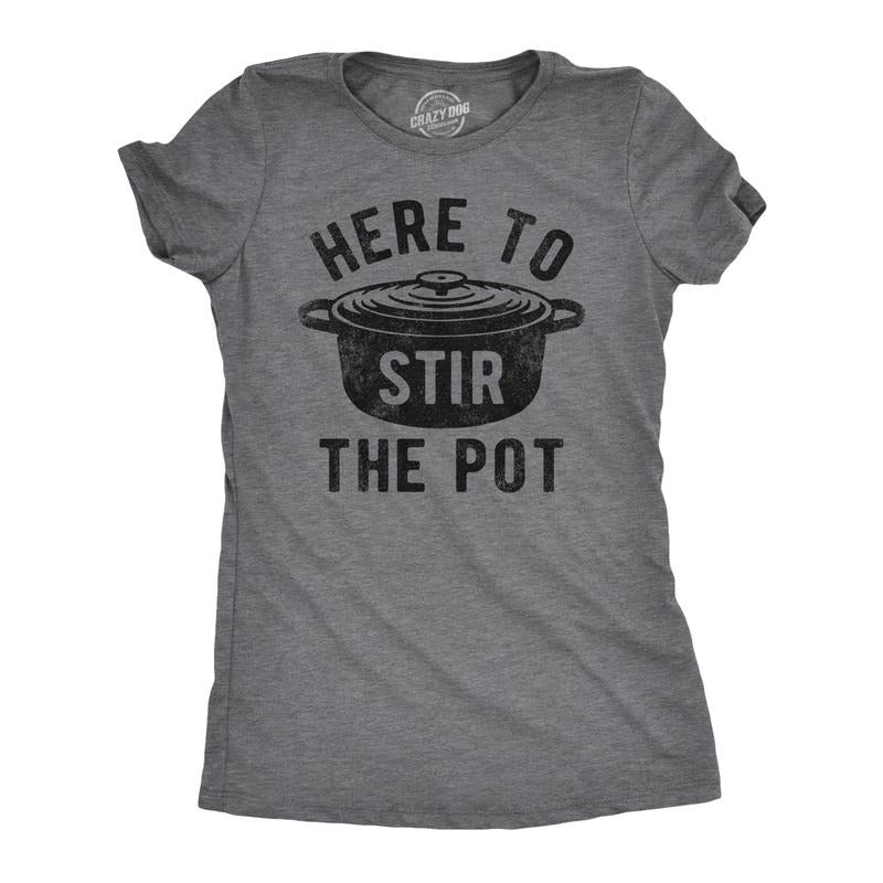 Womens Here To Stir The Pot T Shirt Funny Thanksgiving Dinner Cooking Trouble Maker Joke Tee For Ladies Funny Womens T Shirts Cute Slimming Top Comfortable Soft Womenswear Thanksgiving Tops for Women Dark Grey