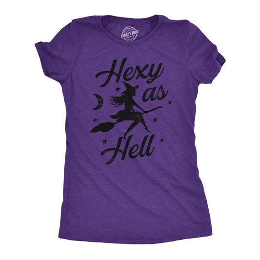 Womens Hexy As Hell T Shirt Funny Halloween Party Sexy Witch Tee for Ladies Funny Womens T Shirts Cute Slimming Top Comfortable Soft Womenswear Halloween Tops for Women Women's Novelty Tees Purple -