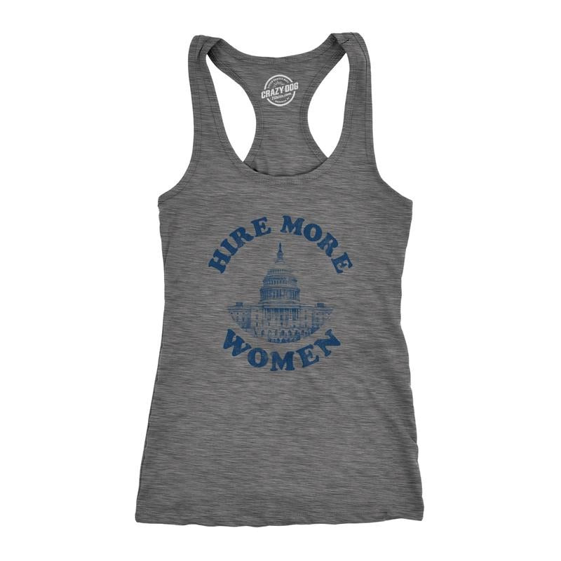 Womens Hire More Women Fitness Tank Awesome Congress Gender Equality Shirt For Ladies Funny Racerback Tank Cute Slimming Tank tops comfortable soft top Funny Political Tank Top Novelty Tank Tops for Dark Grey