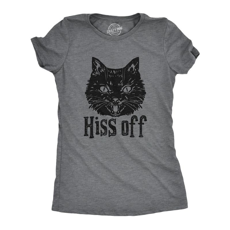 Womens Hiss Off T Shirt Funny Angry Hissing Aggressive Cat Tee For Ladies Funny Womens T Shirts Cute Slimming Top Comfortable Soft Womenswear Funny Cat Top Women's Novelty Tees Dark Grey