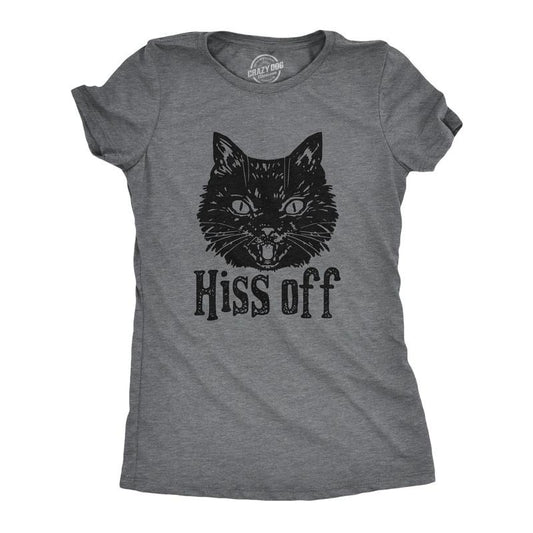 Womens Hiss Off T Shirt Funny Angry Hissing Aggressive Cat Tee For Ladies Funny Womens T Shirts Cute Slimming Top Comfortable Soft Womenswear Funny Cat Top Women's Novelty Tees Dark Grey