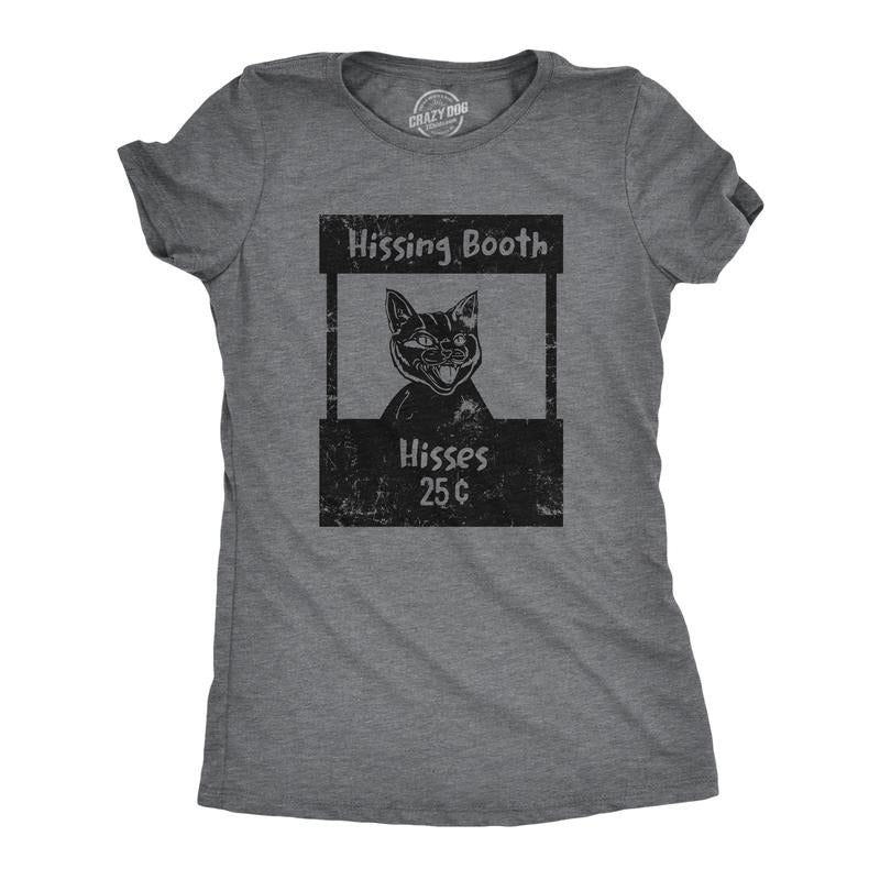 Womens Hissing Booth T Shirt Funny Mean Kitten Hiss Joke Tee For Ladies Funny Womens T Shirts Cute Slimming Top Comfortable Soft Womenswear Sarcastic Tops for Women Funny Cat Top Women's Novelty Tees Dark Grey