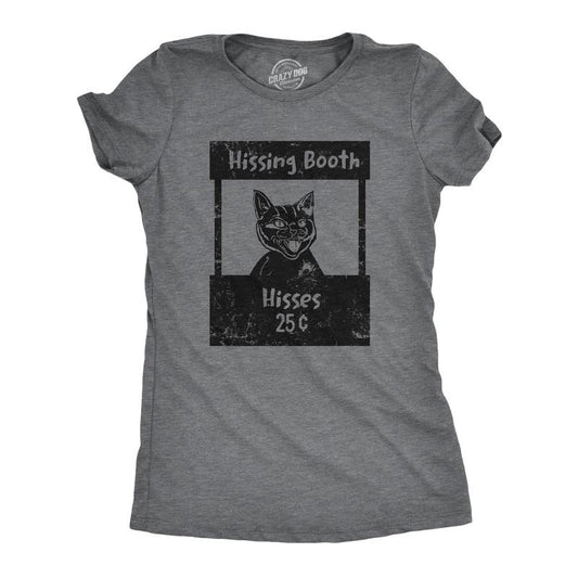 Womens Hissing Booth T Shirt Funny Mean Kitten Hiss Joke Tee For Ladies Funny Womens T Shirts Cute Slimming Top Comfortable Soft Womenswear Sarcastic Tops for Women Funny Cat Top Women's Novelty Tees Dark Grey