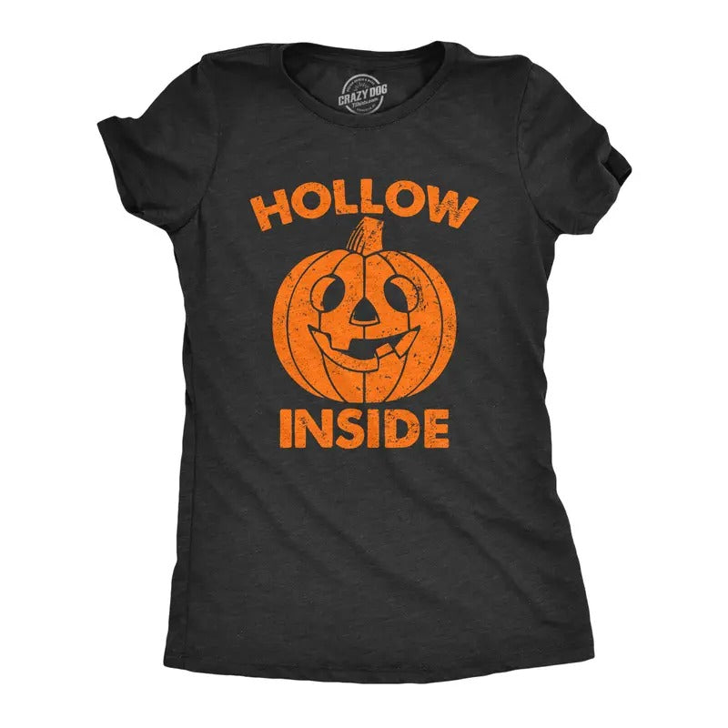 Womens Hollow Inside T Shirt Funny Halloween Jack O Latern Pumpkin Joke Tee For Ladies Funny Womens T Shirts Cute Slimming Top Comfortable Soft Womenswear Halloween Tops for Women Funny Sarcastic Top Black -