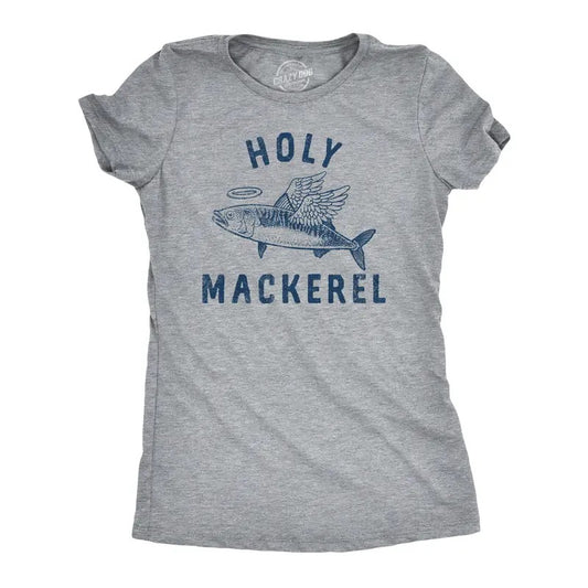 Womens Holy Mackerel T Shirt Funny Angel Halo Blessed Fish Saying Joke Tee For Ladies Funny Womens T Shirts Cute Slimming Tees with Plus Sizes Sarcastic T Shirt for Women Funny Fishing T Shirt Women's Light Grey
