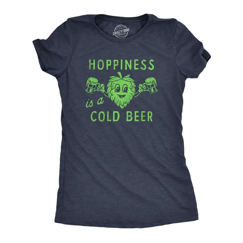 Womens Hopiness Is A Cold Beer T Shirt Funny Drinking Party Hops Lovers Tee For Ladies Funny Womens T Shirts Cute Slimming Top Comfortable Soft Womenswear Funny Beer Top Women's Novelty Tees Navy -