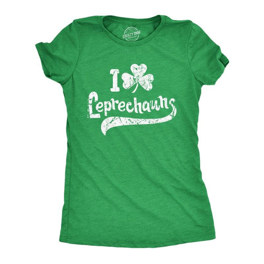 Womens I Clover Leprechauns T Shirt Funny Saint Patricks Day Irish Patty Tee Funny Womens T Shirts Cute Slimming Top Comfortable Soft Womenswear Saint Patrick's Day Tops for Women Women's Novelty Tees Green