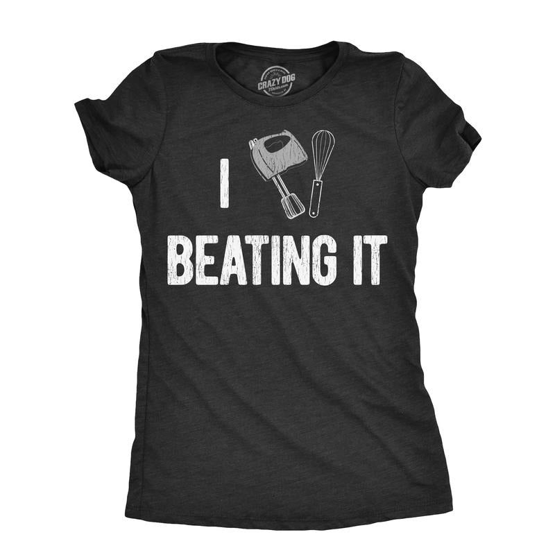 Womens I Heart Beating It T Shirt Funny Chef Cooking Baking Lovers Tee For Ladies Funny Womens T Shirts Cute Slimming Top Comfortable Soft Womenswear Sarcastic T Shirt for Women Funny Food T Shirt Black -