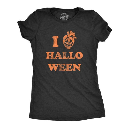 Womens I Heart Halloween T Shirt Funny Spooky Pumpkin Hollows Eve Lovers Tee for Ladies Funny Womens T Shirts Cute Slimming Top Comfortable Soft Womenswear Halloween Tops for Women Women's Novelty Black -