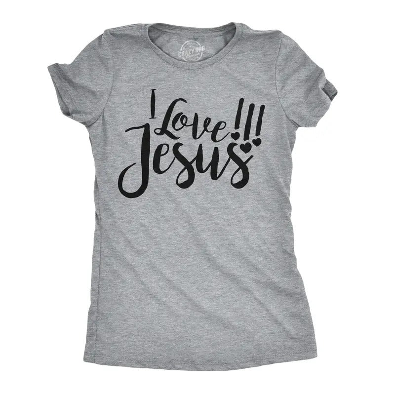 Womens I Love Jesus T Shirt Cute Religious Easter Christian Faith Pray Tee Funny Womens T Shirts Cute Slimming Top Comfortable Soft Womenswear Easter Tops for Women Funny Religious Top Women's Novelty Light Grey