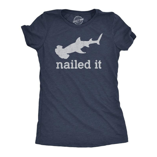 Womens I Nailed It T Shirt Funny Sarcastic Hammer Head Shark Joke Graphic Novelty Tee For Ladies Funny Womens T Shirts Cute Slimming Top Comfortable Soft Womenswear Animal Tops for Women Funny Navy