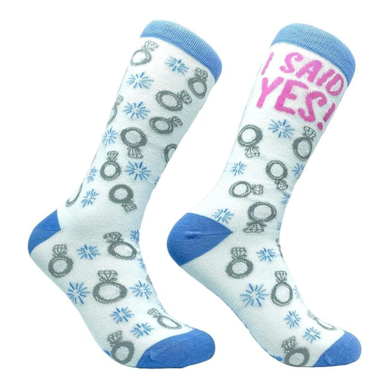Womens I Said Yes Socks Cute Bride Wedding Party Engagement Footwear Funny Graphic Socks Comfortable Fitted Spandex Cotton