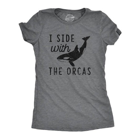 Womens I Side With The Orcas T Shirt Funny Orca Killer Whale Lovers Tee For Ladies Funny Womens T Shirts Cute Slimming Top Comfortable Soft Womenswear Sarcastic Tops for Women Funny Animal Top Women's Dark Grey