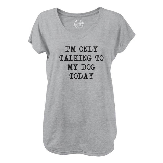 Womens I'm Only Talking To My Dog Today V-Neck Funny Cool Dog Lovers Novelty Shirt For Ladies Funny Shirts for Women Introvert  Funny Dog  Women's Novelty Tees Light Grey