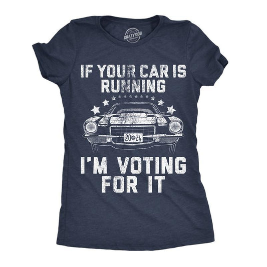 Womens If Your Car Is Running Im Voting For It Funny T Shirts Car Graphic Tee Funny Womens T Shirts Cute Slimming Top Comfortable Soft Womenswear Sarcastic Tops for Women Funny Mechanic Top Women's Navy - Car