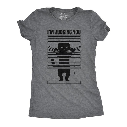 Womens Im Judging You Funny T Shirts Sarcastic Kitten Graphic Tee for Ladies Funny Womens T Shirts Cute Slimming Top Comfortable Soft Womenswear Sarcastic Tops for Women Funny Cat Top Women's Novelty Dark Grey