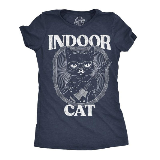 Womens Indoor Cat Funny T Shirt Introvert Sarcastic Tee for Ladies Funny Womens T Shirts Cute Slimming Top Comfortable Soft Womenswear Cat Tops for Women Funny Introvert Top Women's Novelty Tees Navy -