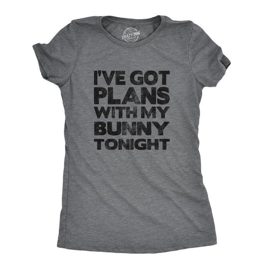 Womens Ive Got Plans With My Bunny Tonight T Shirt Sarcastic Funny Easter Tee Funny Womens T Shirts Cute Slimming Top Comfortable Soft Womenswear Easter Tops for Women Women's Novelty Tees Dark Grey