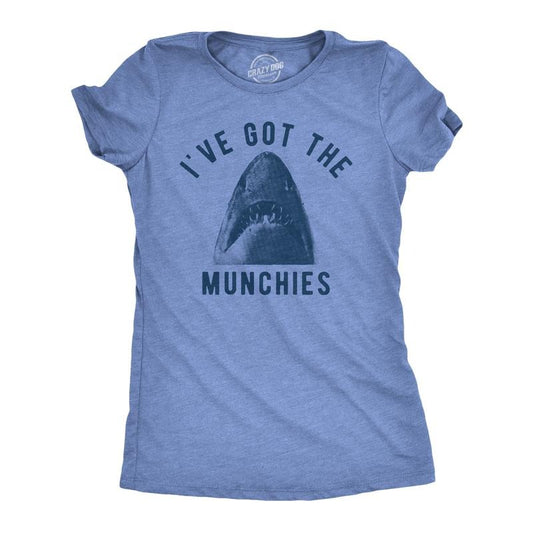 Womens Ive Got The Munchies T Shirt Funny Shark Bite Attack Eating Joke Tee For Ladies Funny Womens T Shirts Cute Slimming Top Comfortable Soft Womenswear Shark Tops for Women Funny Sarcastic Top Light Blue