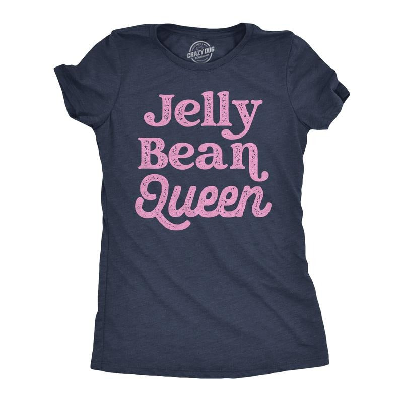 Womens Jelly Bean Queen Funny Easter Sunday T Shirt Graphic Candy Tee For Ladies Funny Womens T Shirts Cute Slimming Top Comfortable Soft Womenswear Easter Tops for Women Funny Food Top Women's Navy -