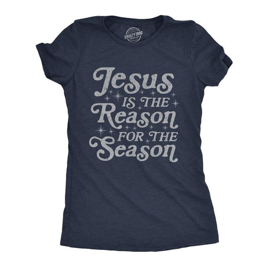 Womens Jesus Is The Reason for The Season T Shirt Cute Christmas Graphic Novelty Tee Funny Womens T Shirts Cute Slimming Top Navy